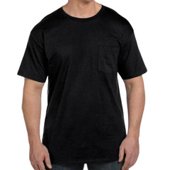 Hanes 5190 Men’s Short Sleeve Beefy-T, 100% Cotton Chest Pocket, Black Tee 2XL