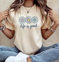 Life is Good T-Shirts, Wildflower Shirt for Women, Summer Shirt, Flower Shirts