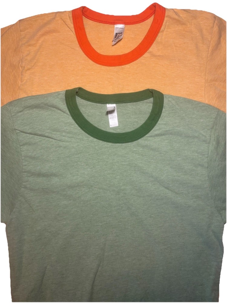 Lot Of 2 American Apparel Ringer Neck T Shirt Single Stitch Adult Small Slim Fit