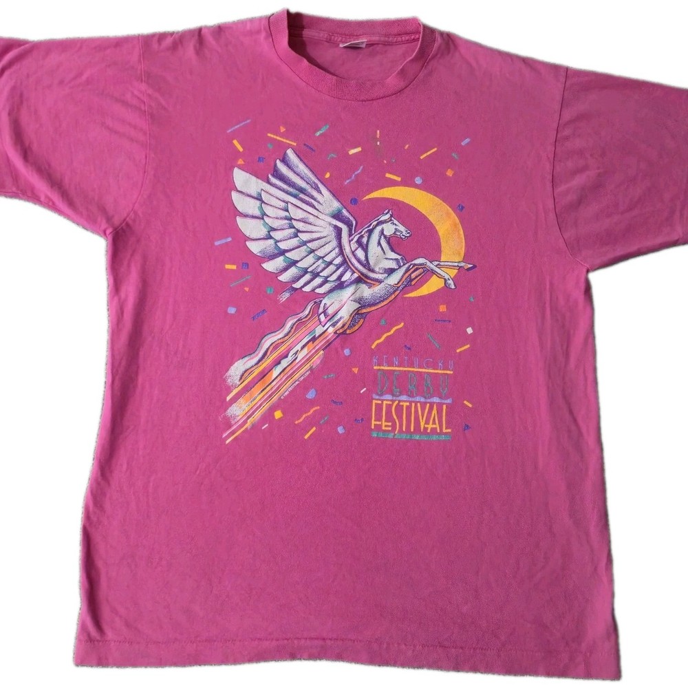 Vintage Kentucky Derby Tshirt 1992 Size XL USA Made Pegasus Pink 90s