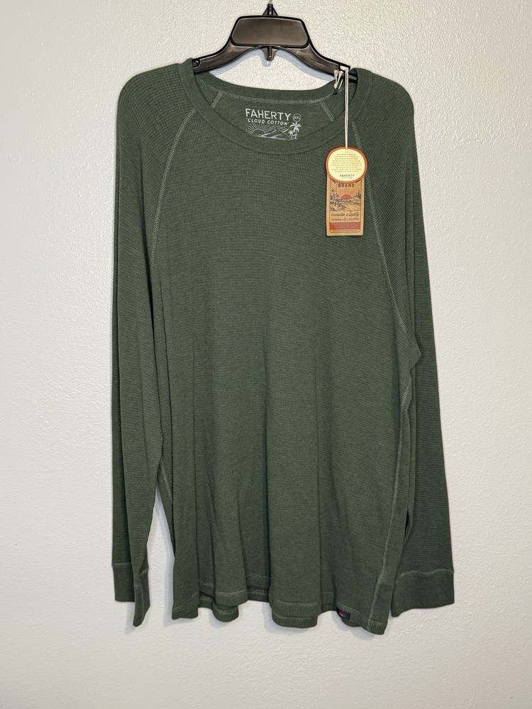 Faherty Men’s Long Sleeve Cloud Waffle Crew Deep Fern Green Shirt Men’s Size XXL