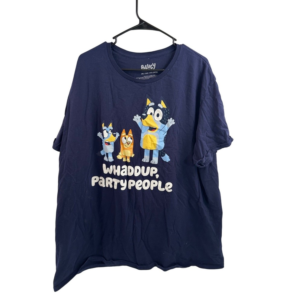 Bluey Graphic T-Shirt 3XL Navy Blue Whaddup Party People Bandit Bingo Mens