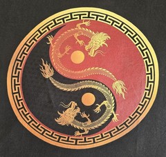 RARE Dragon Red Black Yin Yang Men’s Size XL Shirt Wings Sword Design Short SL