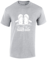 SANDY FEET TANNED BODY MENS T SHIRT CASUAL SUMMER CLOTHING COOL BEACH TOP