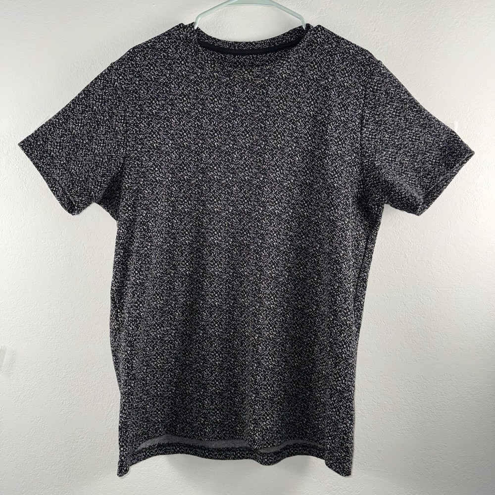 Mens Black White Abstract Speckled Print T Shirt L Short Sleeve Casual Daily