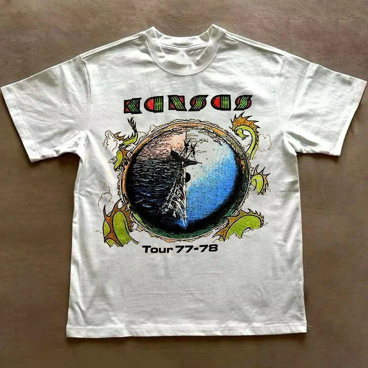 VTG Kansas Band Tour 77-78 All Size Unisex Cotton White T Shirt EN29
