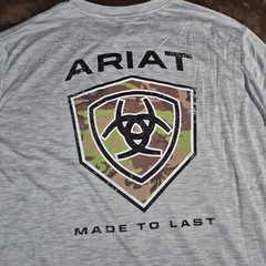 ARIAT Long Sleeve T-Shirt Charger Camo Shield Heather Grey Crew Neck MEDIUM