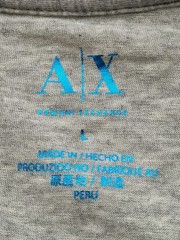NWT Armani Exchange Heather Gray Blue Foil Graphic V Neck Logo Tee T Shirt Sz L
