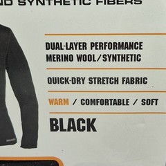 Omni Wool Men’s Black Base Layer Zip Long Sleeve Top Shirt Thermal Size Lrg NIB