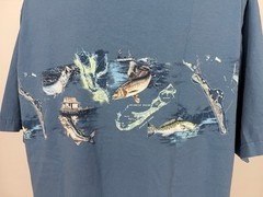 Fish Graphic Henley Shirt Men XXL Saltwater Fishing Bass Dad Cotton Reel Legends