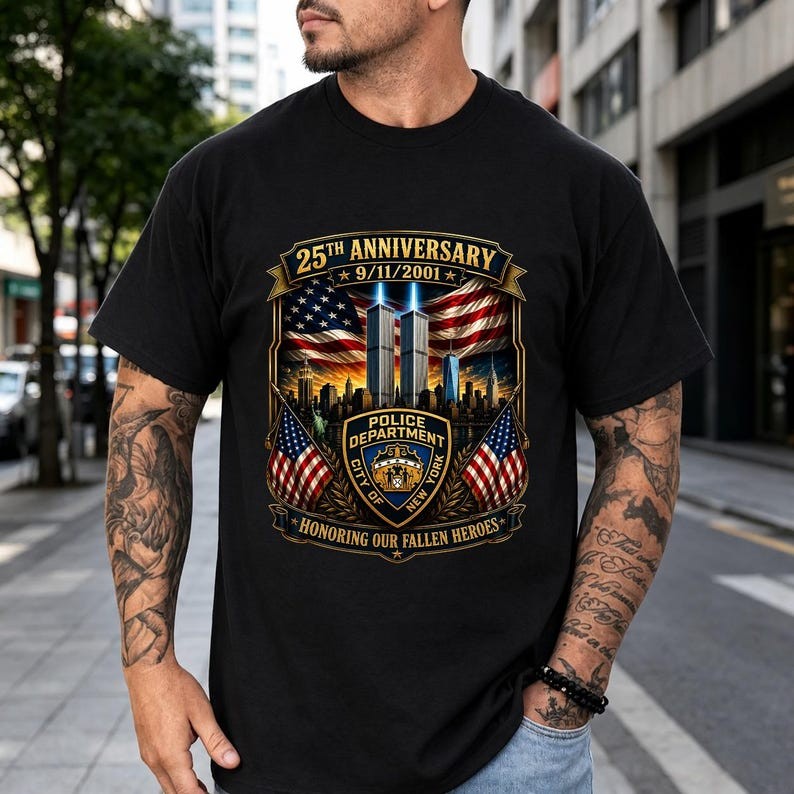 9/11 25th Anniversary T-Shirt, Remembering 2001 Tribute Tee, Patriot American