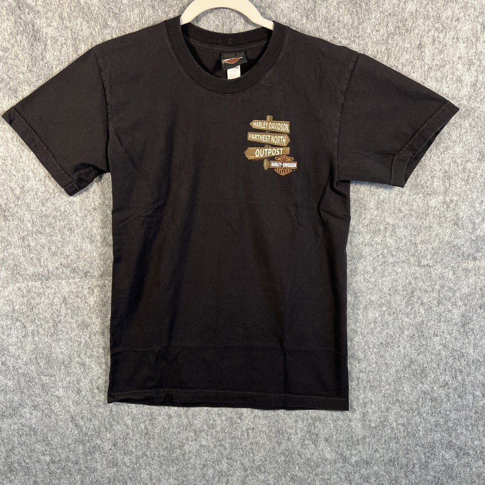 Harley-Davidson Tee Mens Small Black Short Sleeve Farthest Outpost, Fairbanks AK