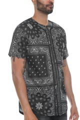 Mens Baseball Classic Jersey Bandana Paisley Button Down Tee Shirt