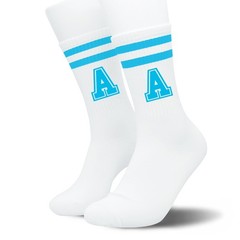 Sky Blue Initial Stripes Socks with Letter A, Retro Athletic Style Socks, Per…