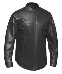 Men’s Premium Lightweight Goatskin Leather Snap Shirt Jacket – Black Size XL