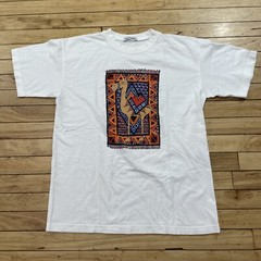 Susan Walpole Shirt Adult L Crop Art Camel Rug Geometric Graphic White Orange