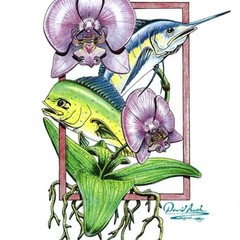 Lady Fisherman Colorful Marlin Mahi Dorado Purple Orchid on Men’s XL T-Shirt