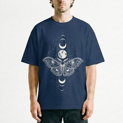 Moth Moon Phases Starfield T-Shirt Celestial Lunar Witchy Mystic Night Sky Tee