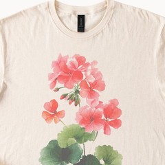Botanical Geranium Flowers Graphic Tee Natural Cotton Shirt
