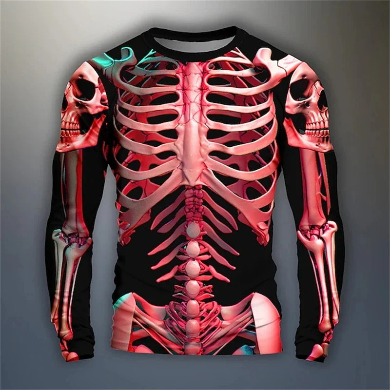 3D Printed Skull Print Men’s T-shirt Autumn Casual Long Sleeved Round Neck…