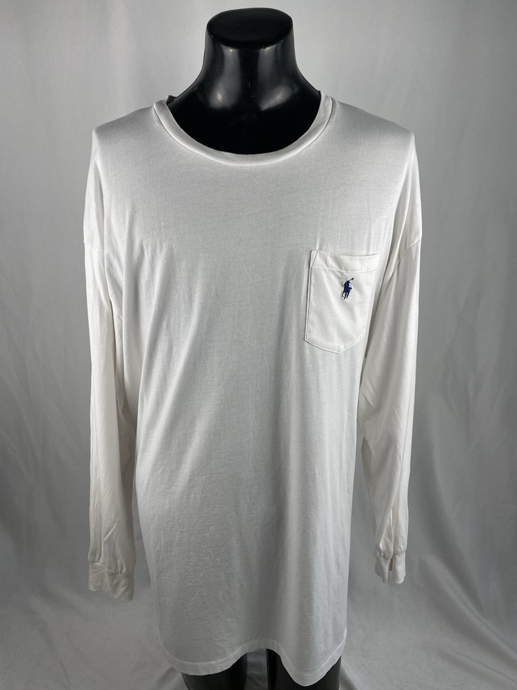 Polo Ralph Lauren T-Shirt Men’s BIG 2XB White Cotton Long Sleeve Pocketed
