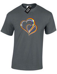 2 PRIDE HEARTS MENS T SHIRT GAY PRIDE LGBTQ COMMUNITY LESBIAN RAINBOW FLAG TOP