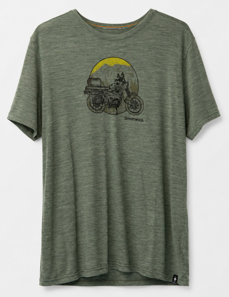 Smartwool Mens XL Green Merino Wool Blend T-Shirt Motorcycle Graphic Tee Retro