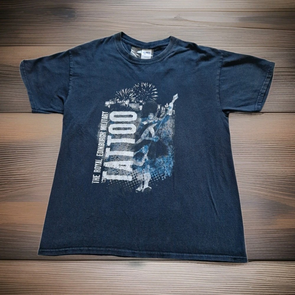 Royal Edinburgh Military Tattoo T-Shirt Mens Medium Blue Scots Heavy Cotton Top