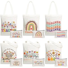 HUFAND Graduation Gifts for Teachers 6 Pack Canvas Tote Bags with Makeup Pou…
