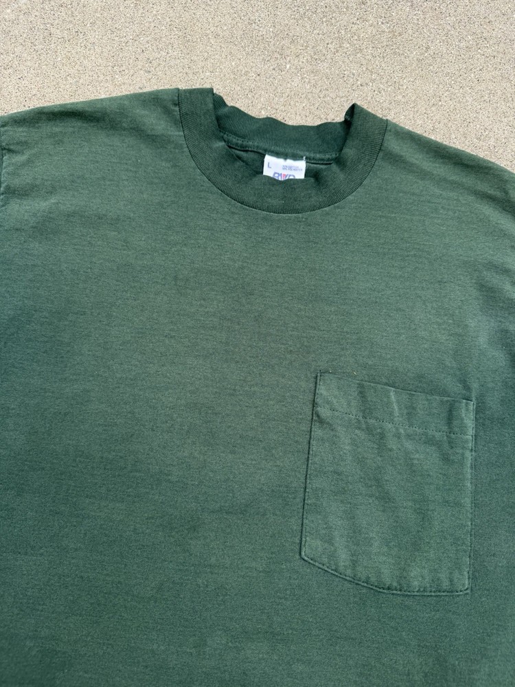 Vintage 90s BVD Green Blank Pocket T-Shirt Size Large Made In USA FADED