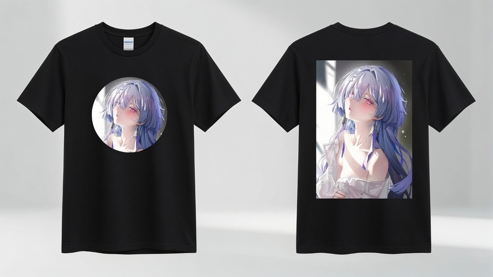 Purple Hair Red Eyes Anime Girl Black Gildan T-Shirt