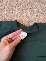 Vintage Dark Green Selvedge Pocket Blank T Shirt Single Stitch XXL FITS SMALLER