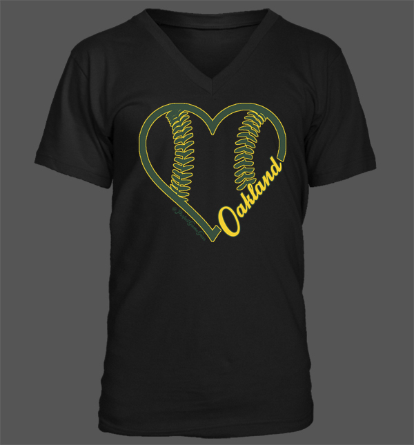 Heart Oakland Men’s V-Neck T-Shirt – Oakland Athletics A’s Green Collar Stomper