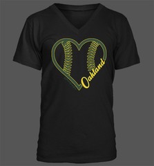 Heart Oakland Men’s V-Neck T-Shirt – Oakland Athletics A’s Green Collar Stomper