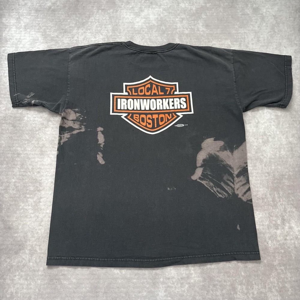 Vintage Boston Ironworkers Shirt Mens XL Harley Davidson Parody Fade