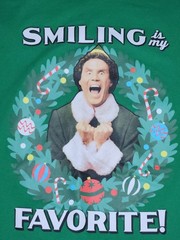 Elf – Smiling is my Favorite – Holiday Green Short Sleeved T-SHIRT Adult Large