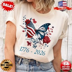 America Patriotic Butterfly Shirt Celebrating 250th Anniversary T-Shirt S-5XL