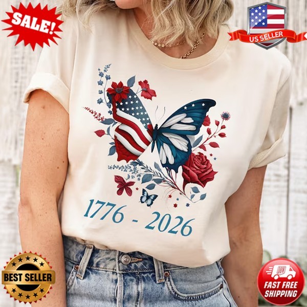 America Patriotic Butterfly Shirt Celebrating 250th Anniversary T-Shirt S-5XL