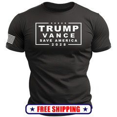 TRUMP VANCE 2028 – Save America T-Shirt USA Flag Sleeve patriot maga 250 S-2XL