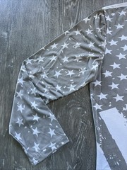 WEATHERED AMERICAN FLAG Lightweight Long Sleeve T Shirt Tee LIGHT GRAY MEDIUM