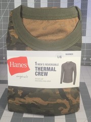 Hanes Men’s Reversible Thermal Crew Top Long Sleeve Shirt Camo L/G Large –