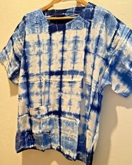 Unisex Handcrafted Indigo Vertical Design Tie Dye Round-Neck Casual Soft T-shirt