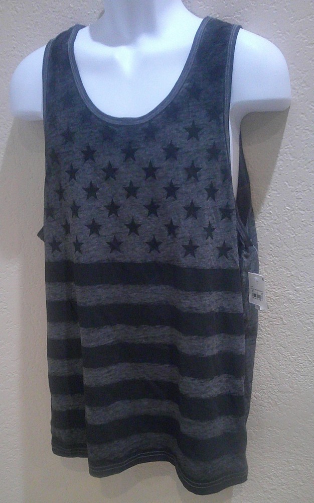 Men’s Americana Tank Top – Black/Gray Flag Print MAD ENGINE L XXL