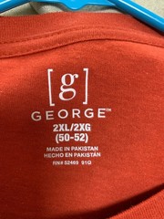 Vintage George Mens Rust Red LS T Shirt 2XL 100% Cotton Made In Pakistan