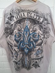Y2K MMA Elite Cross Wings Grunge AOP GRAIL Double Sided T Shirt Vintage Size 2XL