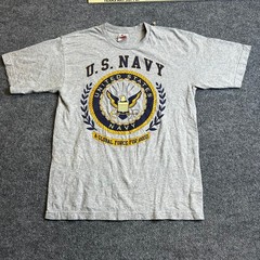 Bayside T-Shirt Mens Medium Gray US Navy Graphic Cotton Blend Tee