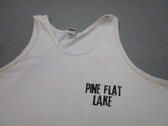 VINTAGE Pine Flat Lake Shirt Mens XL White Grunge Fisherman Tank Top Boat Marina