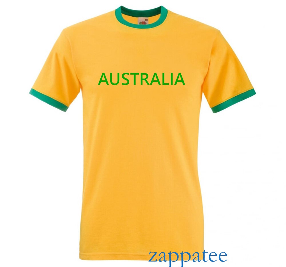 Australia T Shirt. Yellow & Green slim fit Australian ringer Tee. Sizes S – 3XL