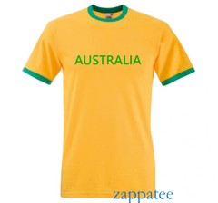 Australia T Shirt. Yellow & Green slim fit Australian ringer Tee. Sizes S – 3XL