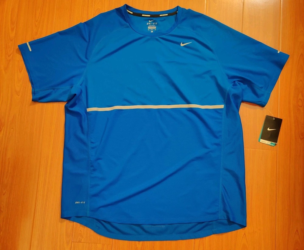 Mens Nike Dri-Fit UV Miler Reflective Running Shirt sz.XL Blue NWT Breathable
